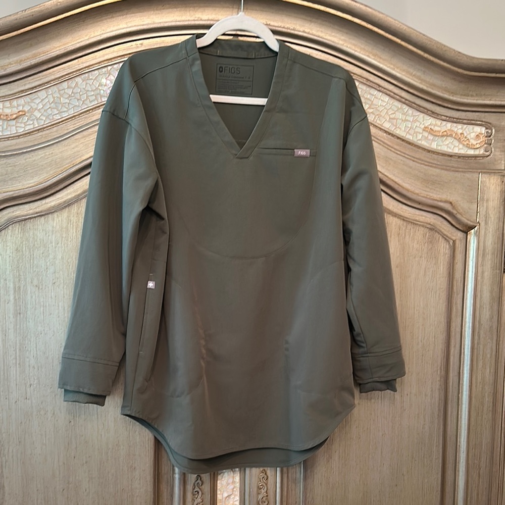 Figs Olive Green V-Neck Scrub Top